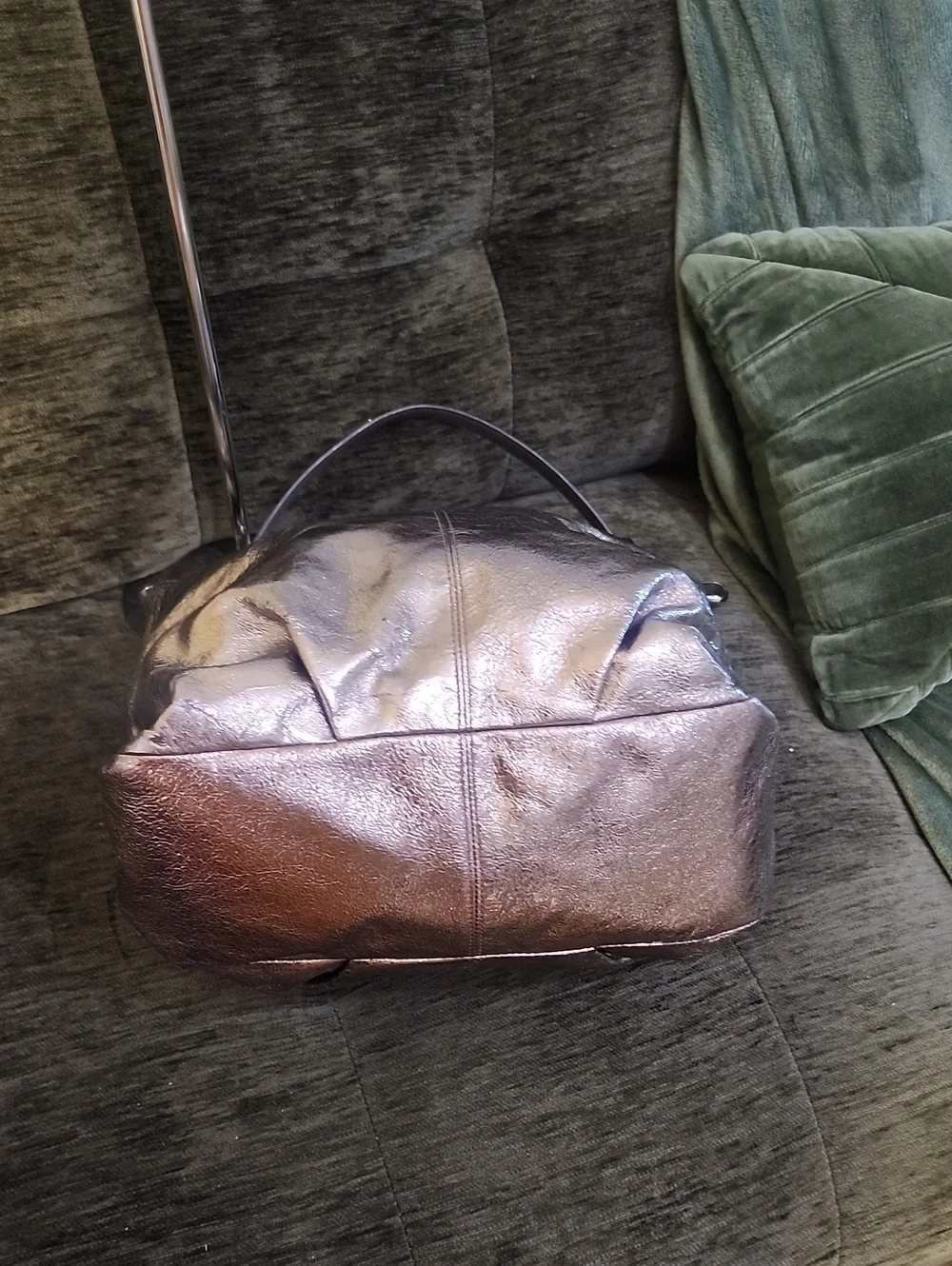 Coach Metallic Pewter Leather Tote - Silver/Brown Tone